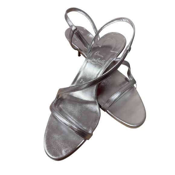 Christian Louboutin Rosalie 55 Metallic Silver Kitten Short Heel Sandal 38 - Picture 6 of 8
